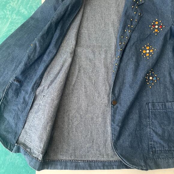 Vtg 80s Dreams Denim Blazer XL Rhinestone Studded Embellished Jacket Oversized - Picture 9 of 11
